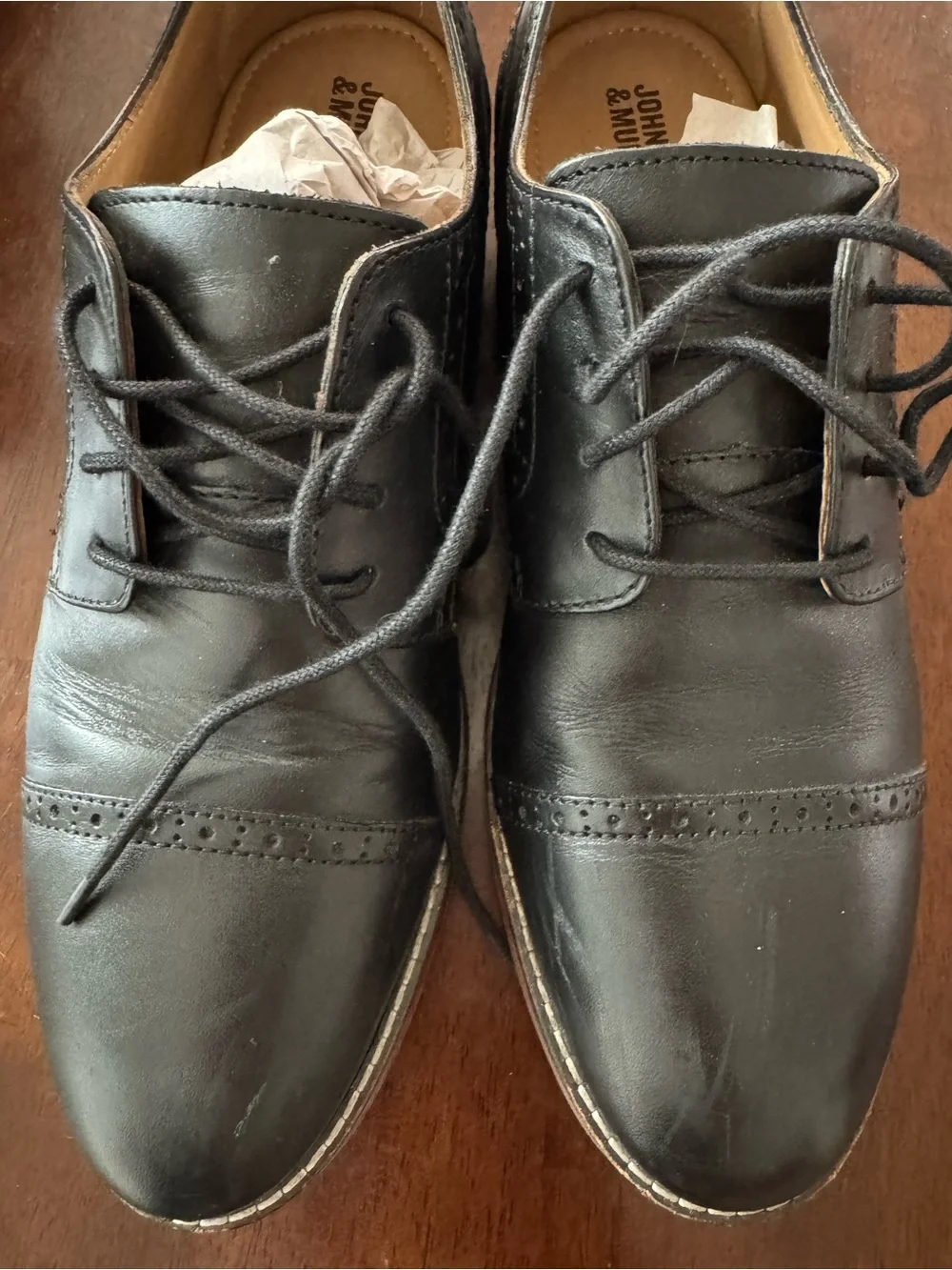 Johnston & Murphy Black Leather Conard Boys Cap Toe Derby Oxfords